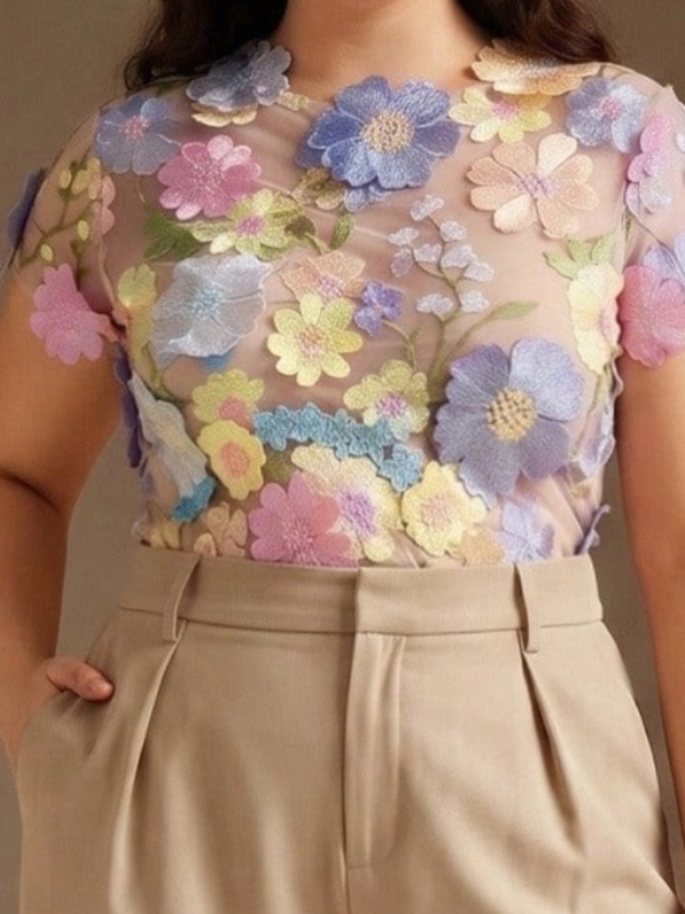 Boho Pastel floral Appliqué Cottagecore blouse - Picture 7 of 8